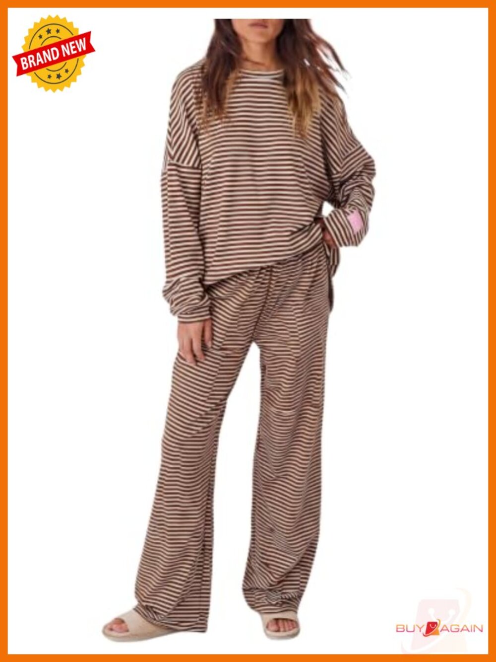 Hooever Women's Oversized Striped 2 Piece Lounge Set Long Sleeve Top Wide Leg